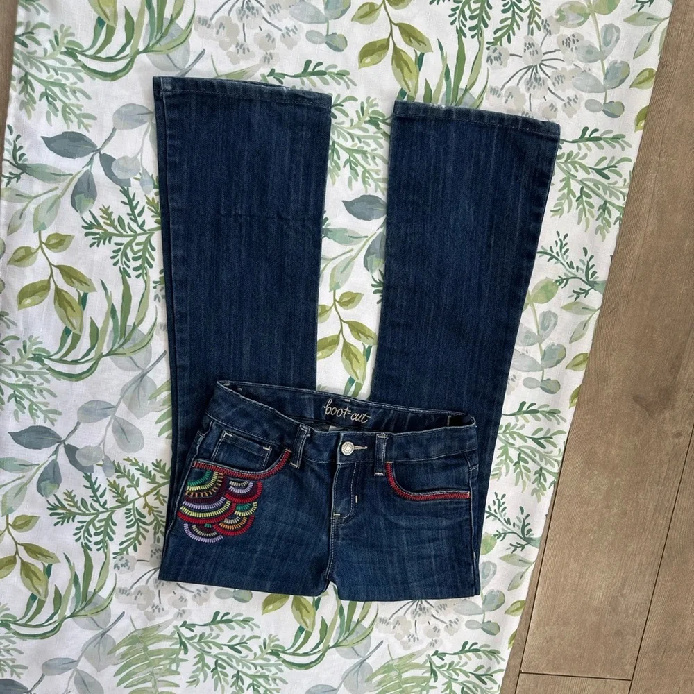 Old Navy Navy Boot-Cut Jeans with Multicolor Embroidery